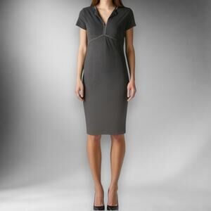 Missoni US 8 44 Short Sleeve Sheath Career Midi Dress Charcoal Gray Minimalist
